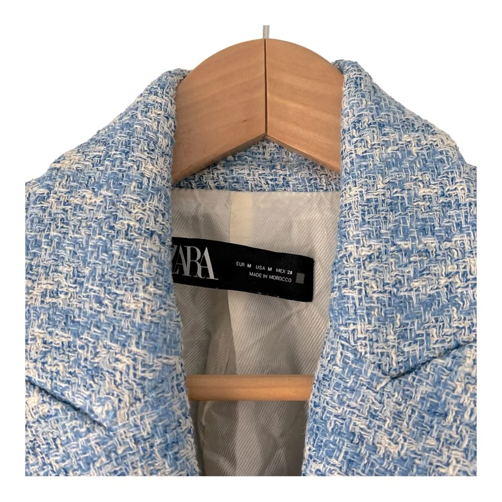 Zara Blue Tweed Double Breasted Blazer - Picture 4 of 6